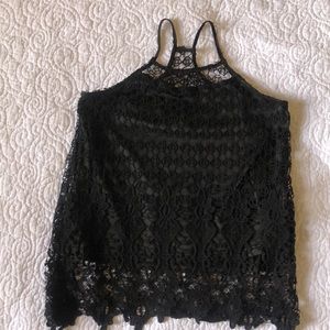 Black lace, high-neck tank top